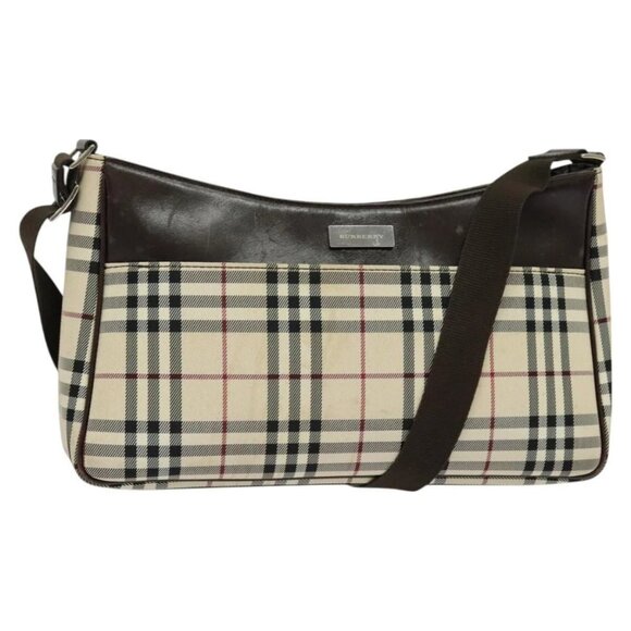 BURBERRY Nova Check Shoulder Bag Canvas Beige Silver Auth BA2560 - Picture 1 of 16